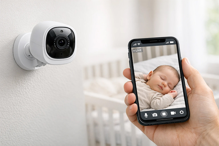 دوربین کنترل اتاق کودک و پیجر تصویری برای نظارت بر خواب نوزاد