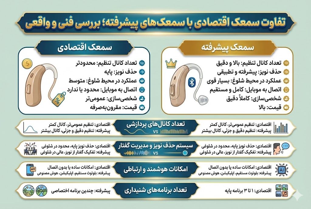 مقایسه سمعک اقتصادی و سمعک پیشرفته